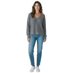 Arizona Jeans Company Sweater Women Sz S Grey  Knitted V-Neck Pullover Top #297